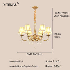 Crystal Chandelier With Lamp Shade For Living Room Gold Chandeliers Bedroom Farmhouse Church Pendant Lights Dining Room Light