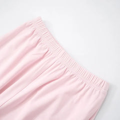 Casual Long Pants Suits Women O-Neck Short Sleeve T-Shirt Elastic