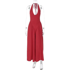 Talenza Backless Deep V Spliced Long Dress Summer Women's Sexy Party Dress Halter New Fashion Slim White Sleeveless Long Dress