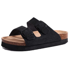 Litfun Open Toe Cork Sandals For Women Classic Brand Thick Sole Beach Shoes With Adjustable Buckle Summer Suede Flat Slippers