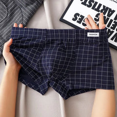 Men's Underwear Breathable Loose Mid Waist Sexy Plaid Homewear Panties Cotton Comfortable Boxer Shorts Elastic Mens Underpants