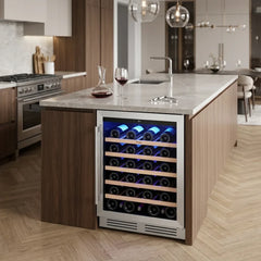 52 bottles wine cooler 5.12 Cu.ft compressor air cooling single temperature zone wine mini fridge With blue light ＆ door lock ＆ automatic defrosting
