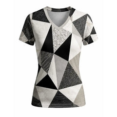 Women's Geometric Abstract Print V-Neck T Shirt Daily Casual Commuting Short Sleeve Tops Summer Street Vintage Slim Fit Tees