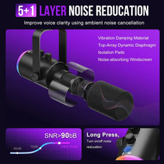 Dynamic Gaming Microphone, XLR/USB Mic Streaming, AI Noise Cancellation, Controlable RGB, Tap Mute, Volume Control