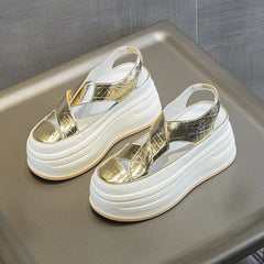 Fujin 8cm PU Patent Synthetic Microfiber Leather Chunky Sneakers Slippers Platform Wedge Sandals Slipper Flats Women Shoes