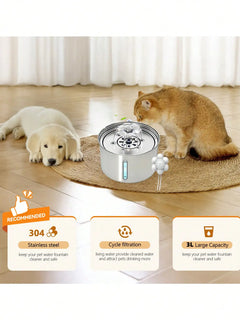 3L/101.45oz/0.793Gallon Stainless Steel Automatic Cat Water Drinker | Quiet USB Powered Pet Feeder with Water Level Indicator