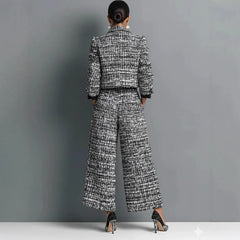 Fashionable Commuter Women's Suit Casual Solid Color Lapel Cardigan Short Jacket Paired With Loose Wide-leg Pants Two-piece Set