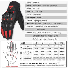 VEMAR Summer Motorcycle Gloves Men Black Full Finger Touchscreen Cycling ATV MTB Guantes Moto Luvas Bike Riding Glove Women Red