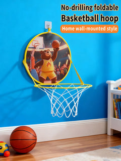 Foldable Basketball Hoop Bear Theme No Drilling 35cm Lightweight Portable Indoor Outdoor Fabric Kids Home Bedroom Yard Play Toy