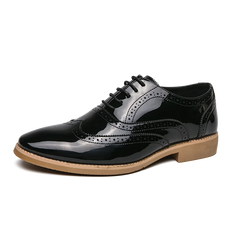 Hot Selling Luxury Gold Men's Business Dress Shoes in Europe America Glossy Brogue Shoes Men's Split Leather Shoes Free Delivery