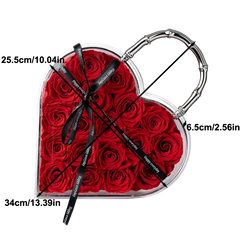 18 Preserved Roses in Heart Acrylic Display Case with Handle, Home