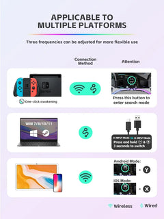 DATA FROG Portable Transparent Game Controller Wireless RGB LED Game Pad Multi Platform For Switch OLED PC Android IOS