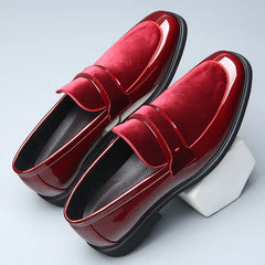 Men's Dress Shoes Luxury Patent Leather Red Wedding Shoes Men Formal Shoes Classic Slip on Loafers Red Business Leather Footwear