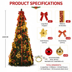 Pre Lit Pre Decorated Christmas Tree Pop Up Christmas Tree and Warm LED Lights & DIY Ornaments,Holiday Party Decorations