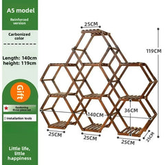 Solid Wood Plant Stand Outdoor for Multiple Plants Carbonized Wood Flower Pot Holder Heavy Duty Load Balcony Garden Home Decor