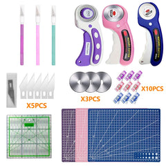 45mm Precision Rotating Cutter Set, Carving Knife, A4 Cutting Pad, Patch Measuring Tape, Sewing, Embroidery Craft Production.