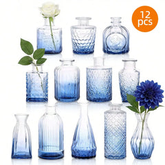 12 Pack Glass Bud Vase Set, Small Vintage Flower Vases for
