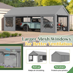 Heavy Duty Carport,Roll-Up Windows,Removable Sidewalls,Portable Garage & Car Canopy,12'x24', Custom