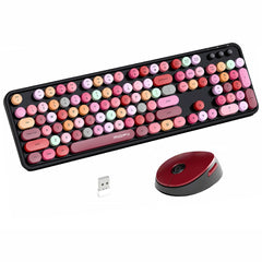 MOFii Sweet Wireless Keyboard Mouse Combo, Milk Tea Gradient Retro Round Keyboard, Silent for Women, US QWERTY
