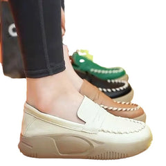 Platform Casual Slip-on Loafers for Women  Spring New Soft-soled Women's Shoes Comfortable Work Shoes Sewn Leather Shoes