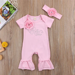 0-18months Baby Girls Romper with Headband Solid Pink Summer Short