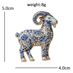 Wuli&baby Blue-and -White Porcelain Collection Animal Brooches For Women Unisex Goat Cat Butterfly Birds Party Office Brooch Pin