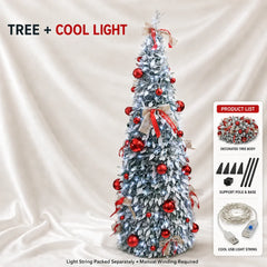 150cm/180cm/210cm Pop Up Collapsible PVC Artificial Christmas Tree Pre Decorated Optional USB LED Lights Metal Stand Home Decor