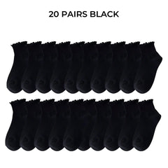 Women's Crew Socks with Ruffles, White and Black, Comfortable, Breathable, Moisture-Absorbing and Sweat-Wicking