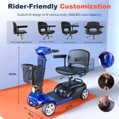 4-Wheel Electric Scooter with Dual Baskets, 350W Motor, Rotating Seat, USB Port,300Lbs, Customized