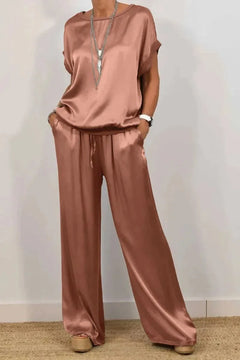 Casual Solid Color Two Piece Set Loose O-Neck Short Sleeved Pullover