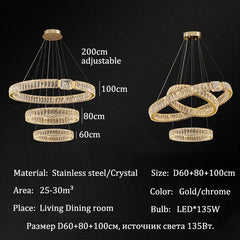 Luxury LED Crystal Ceiling Chandeliers Modern Gold/Chrome Metal Pendant Lights Home Restaurant Hotel Decor Lighting Fixtures