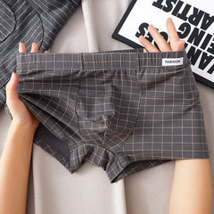 Men's Underwear Breathable Loose Mid Waist Sexy Plaid Homewear Panties Cotton Comfortable Boxer Shorts Elastic Mens Underpants