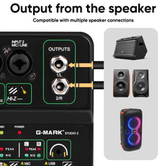 G-MARK Studio 2 Mini 2-Channel Audio Mixer with 48V Phantom Power 32-bit 96kHz Sound Interface for Recording Podcasting Live Streaming And DJ Parties