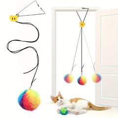 Interactive Cat Toy with Colorful Balls - Adjustable Hanging Door Swing Teaser for Cats Kittens, Pet Self Play Hanging Toys