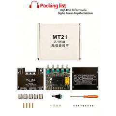 MT21 2.1 Channel Bluetooth 5.0 Audio Amplifier Board 100W Subwoofer 50W*2 L/R Stereo Amp Module Bass Treble Control AUX Input DC12-24V for Home Speaker DIY
