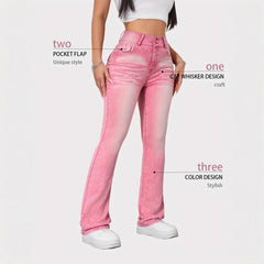 Slim Fit High Elasticity Colorful Candy Straight Leg Jeans Women's Pink Denim Pants Purple Pattern Long High Waist Jeans