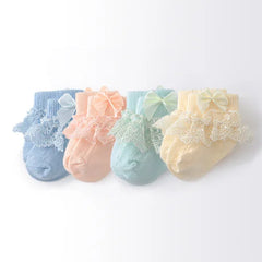 Lawadka 4Pairs/lot Newborn Baby Socks For Girls Cotton Lace Infant Girls Sock Princess Bow Toddler Baby Girls Socks Spring 0-24M