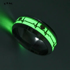 Fashion Stainless Steel Luminous Finger Ring For Women Men Glowing In Dark Heart Couple Wedding Bands Jewelry Gift Accessories