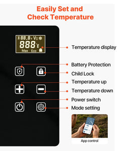 Car Refrigerator, DC 12/24V AC100-240V Compressor Electric Cooler, -4°F to 68°F Car Fridge with APP Control, 21 QT Cars Freezer for RVs, Campsites, Boats, Camping, Fishing, 60W Portable Freezer