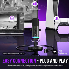 Dynamic Gaming Microphone, XLR/USB Mic Streaming, AI Noise Cancellation, Controlable RGB, Tap Mute, Volume Control