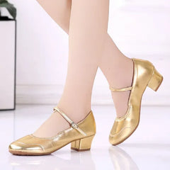 women fashion sweet plus size silver buckle strap ballet dance high heel shoes lady sexy party night club golden heel shoes a314