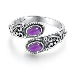 925 Vintage Silver Ring with Natural Moonstone 6*8mm Adjustable Rings