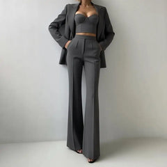 Solid Suit Jacket Corset Pants 3 Piece Set Women Corset Lapel Coat Straight Pants Lady Set 2026 Summer Autumn Commute Outfit New