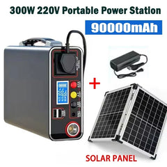 300W Portable Power Station 220V Solar Generator Outdoor Camping Emergency Mobile Power Bank 90000mAh LiFePO4 Backup Battery