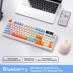 FREEWOLF M96™ Wireless Keyboard & Mouse Combo – Bluetooth 5.0 & 2.4G, Smart Screen, 96 Keys, RGB Backlit, Silent, PBT Keycaps, Multimedia Knob, X7 4000 DPI Mouse | FlipStylez LLC®