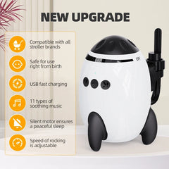 Portable automatic baby rocker, compatible with strollers, hands-free rocking function, with Bluetooth lullabies