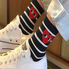 Korean version of black and white striped polka dot solid color love tide socks sports ins style trend casual socks