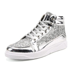 Fashion Men High Top Sneakers Male Ankle Boots Gold Luxury Glitter