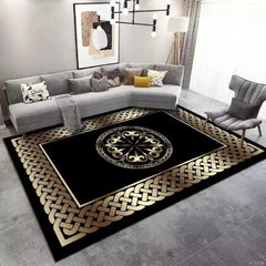 Luxury Golden Black Area Rug Modern Minimalist Home Decor Non Slip Mat for Living Room Bedroom Elegant Classic Design Perfect