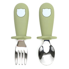 Custom Name Baby Panda Spoon Fork Set | First Self Feeding Utensils for Toddlers Stainless Steel Weaning Set with Travel Case